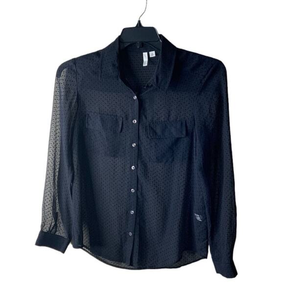 Frenchi Polka Dot Shirt M Long Sleeve Button Up See Through Sexywear Minimalist - Picture 2 of 7